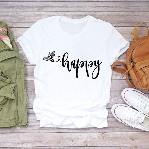 

women t-shirts cartoon happy letter simple aesthetic 90s short sleeve print lady womens graphic t shirt female tee t-shirt women's, White