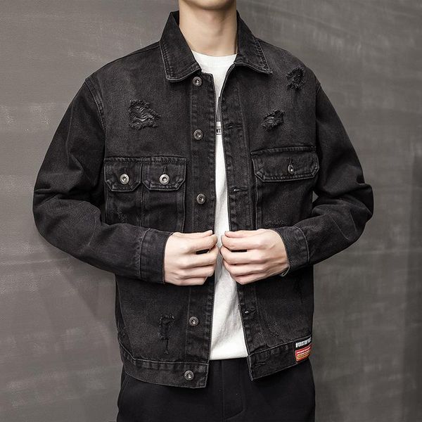 

spring men's korean denim jacket trendy embroidered slim 3007 jackets, Black;brown