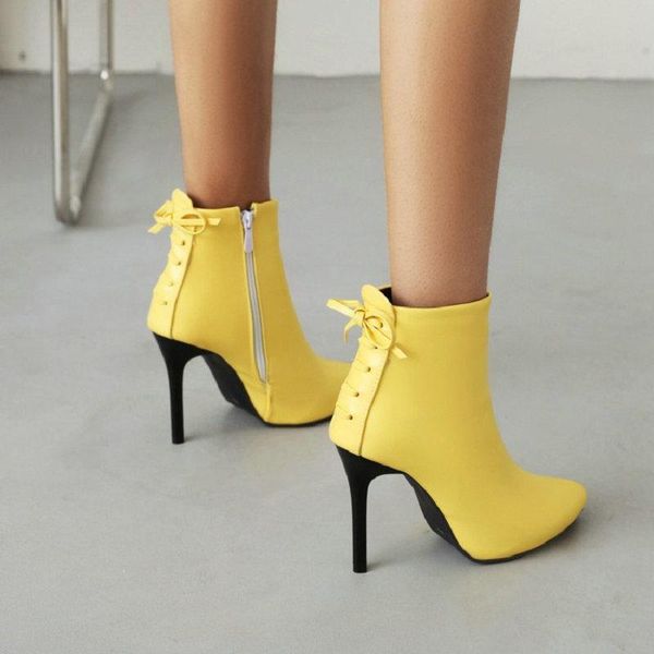 

boots zawsthia winter autumn green yellow pointed toe stilettos women shoes oversized 47 48 lady office high heels ankle, Black