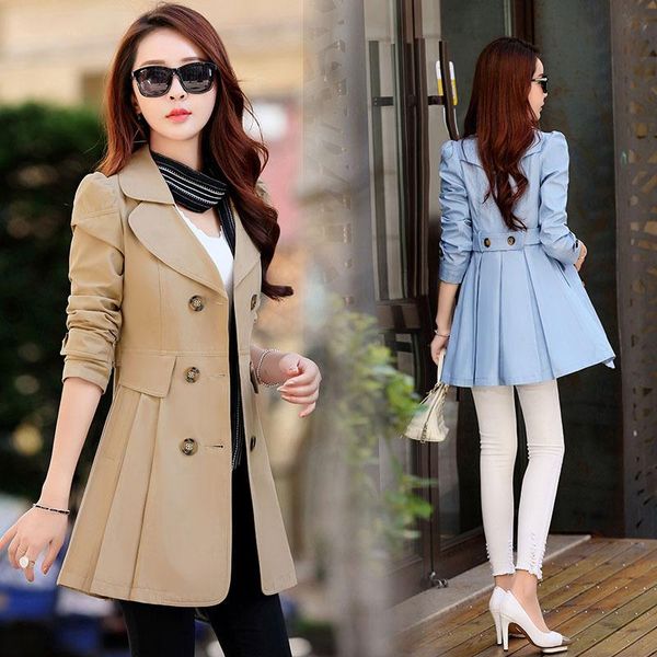 

women's trench coats 2021 show thin double-breasted coat lapels female in the spring and autumn period long, Tan;black