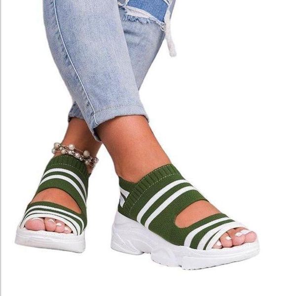

summer women's sandals peep toe platform shoes knitting light sports large, Black