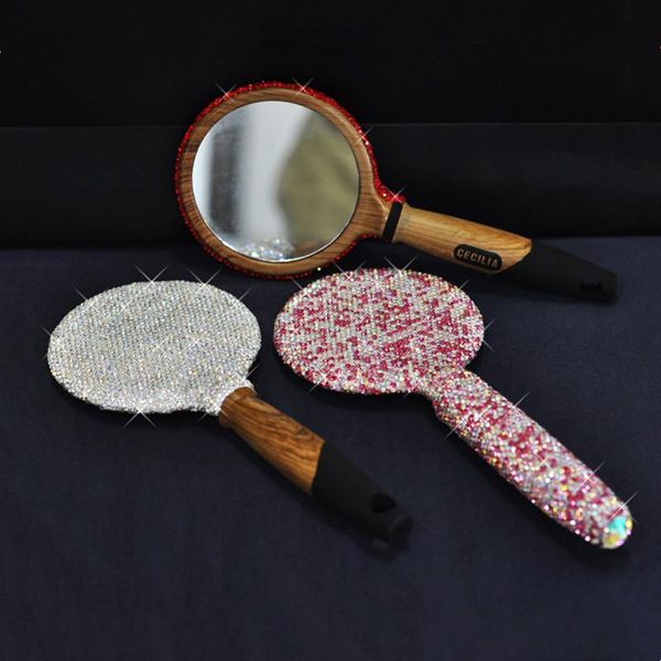 

makeup mirror luxury crystals hand cosmetic wood mirror/make up message comb home decor cosmetics tools gifts mirrors