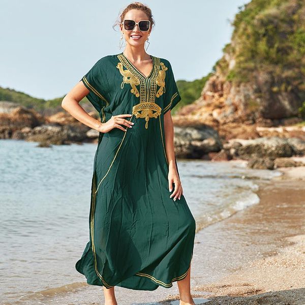 

women's swimwear cotton beach cover up bohemian women dress plus size embroidered sarong pareos de playa bikiini robe plage beachwear, White;black