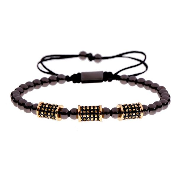 

beaded, strands 5mm copper beads cylindrical zircon bracelet for men women classic metal adjustable handmade chain bangle, Black