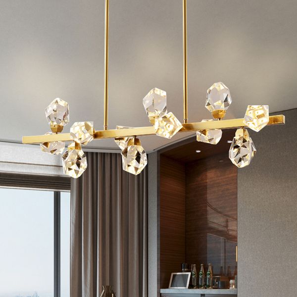 Lampadario a cubetti di ghiaccio soggiorno moderno lampada di cristallo di diamante rettangolo ottone oro illuminazione interna loft sala da pranzo decorazioni per la casa