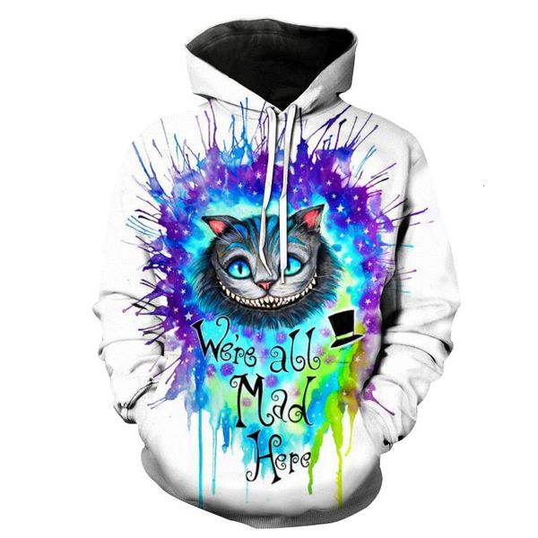 

animal cat 3d cool print men's and women's long sleeve hooded pullover, Gray