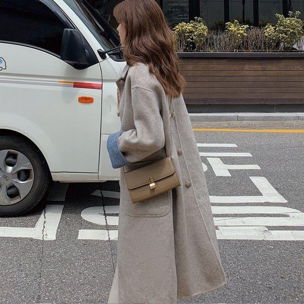 

women's wool & blends 2021 autumn winter blend long coats for women vintage plus size loose female korean style elegant outwear w858, Black