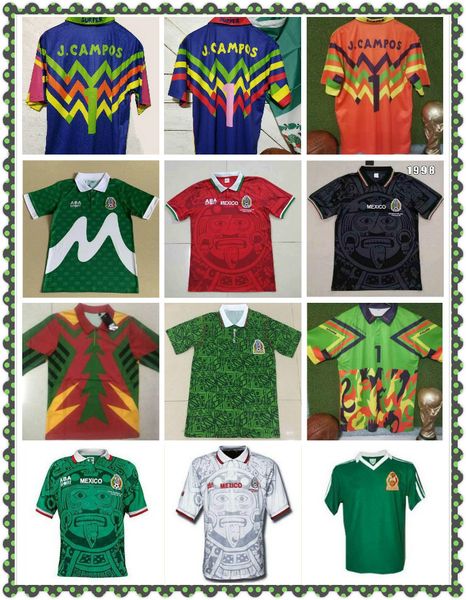 

1986 1994 1995 1998 mexico retro soccer jerseys vintage blanco thailand quality uniforms football shirt campos goalkeeper camiseta futbol, Black;yellow