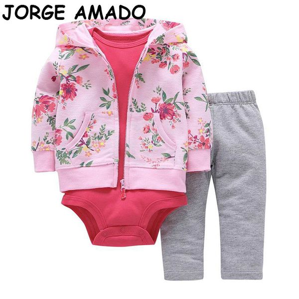 

clothing sets spring autumn boys girls long sleeve romper+ hooded coat+pants 3pcs suit baby clothes e26470 vzuz, White