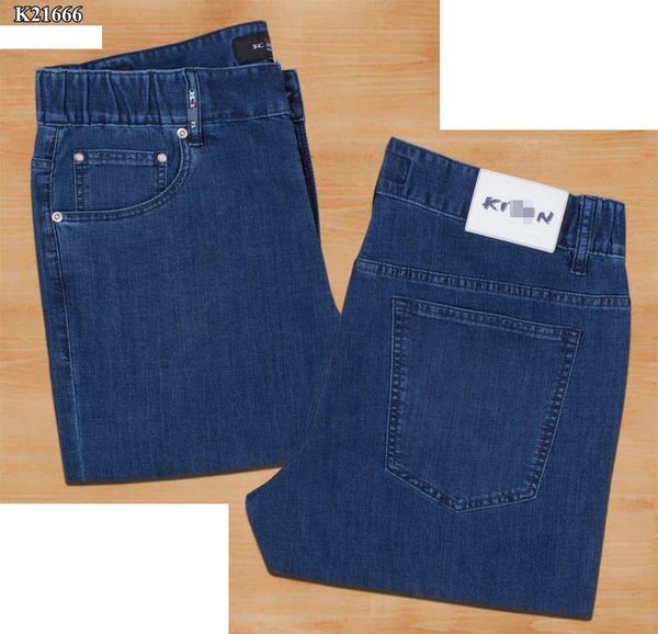 

jeans 2021 summer thick 100% cotton fashion england casual embroidery elasticity ng men's, Blue