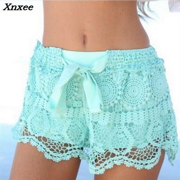 

women's shorts summer casual women fashion girl lace print chiffon plus size s-xxxl with belt bow decorated xnxee, White;black