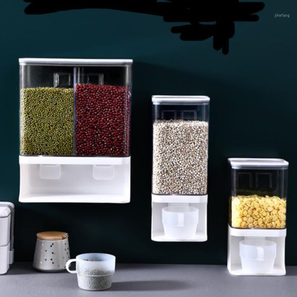 

storage bottles & jars 1pcs wall mounted divided rice cereal dispenser plastic transparent dry food fruit box
