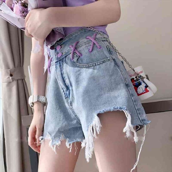 

ripped denim korean ins women short preppy style kawaii casual loose high waist streetwear summer harajuku ulzzang, White;black