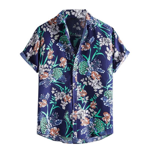 

men's casual shirts brand mens fashion beach summer hawaiian trend short sleeve floral print blouse camisa masculina, White;black