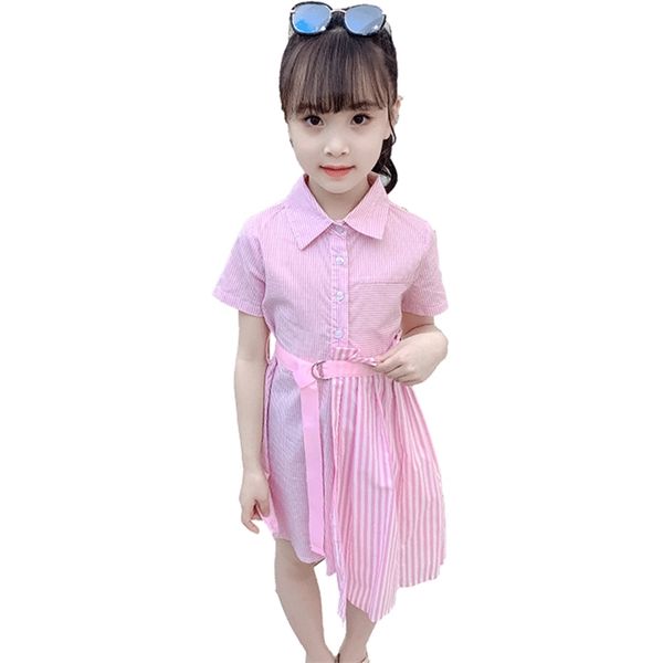 

big girls blouse dress striped party belt child summer clothing 6 8 10 12 14 210527, Red;yellow