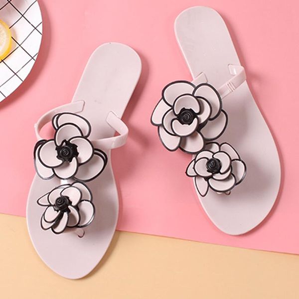 

slippers women summer flip flops footwear ladies slides female flowers women's flats woman comfortable outside beach shoes, Black