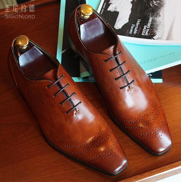 

dress shoes european style men's italy handmade wedding party square toe carved real leather oxford business, Black