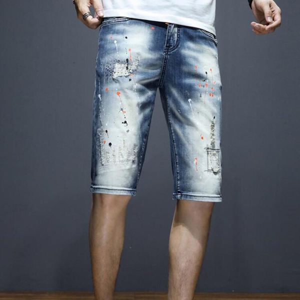 

men's shorts 2021 brand clothing fashion casual retro denim ripped hole men pants loose trend straight 28-40, White;black