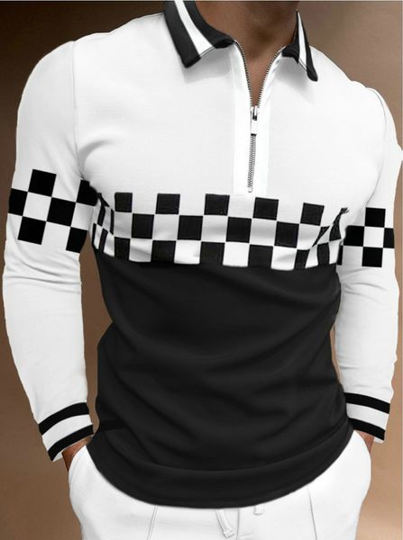 

new men's 3d printed long-sleeve pullover t-shirt casual polo shirt, White;black