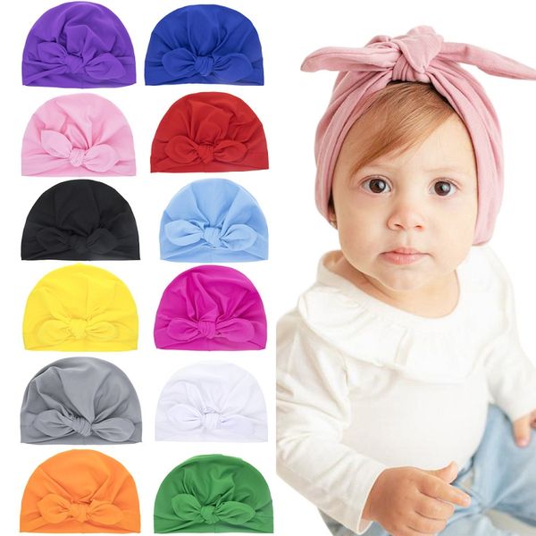 Baby Bow Turban Hats 12 Цветов Младенцы Малыша Кролик Уши Крышки Сплошные Цвет Узел Оголовки Шляпа Шапка Cap M3487