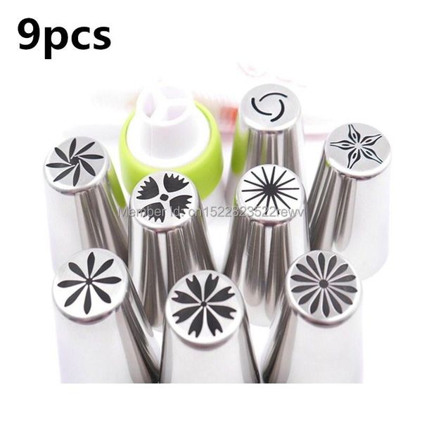 

cake tools baking&pastry 9pcs big russian nozzles set stainless steel icing cream sugarcraft pastry tips for decoration