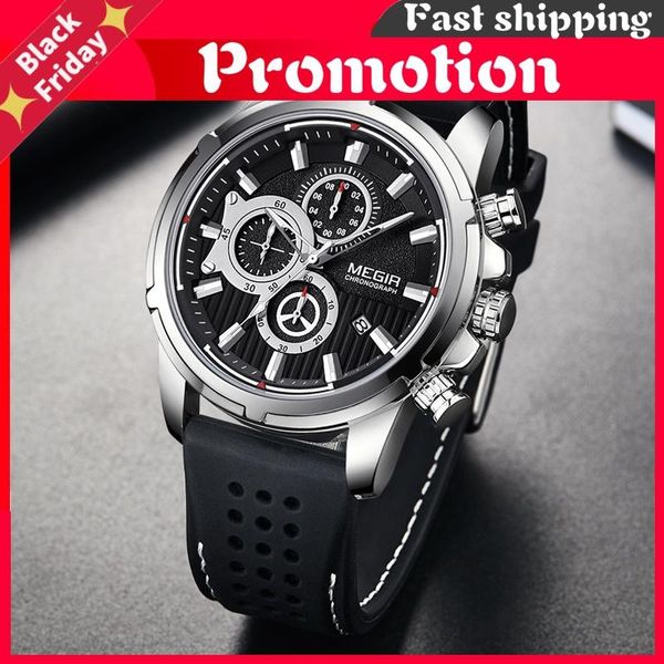 

wristwatches relogio masculino sport chronograph silicone mens watches quartz clock waterproof big dial watch men, Slivery;brown