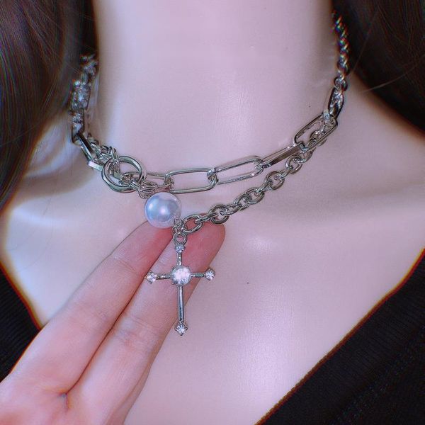 

chains xuxi women metal necklace fashion imitation-pearls pendant punk clavicle chain ee2219, Silver