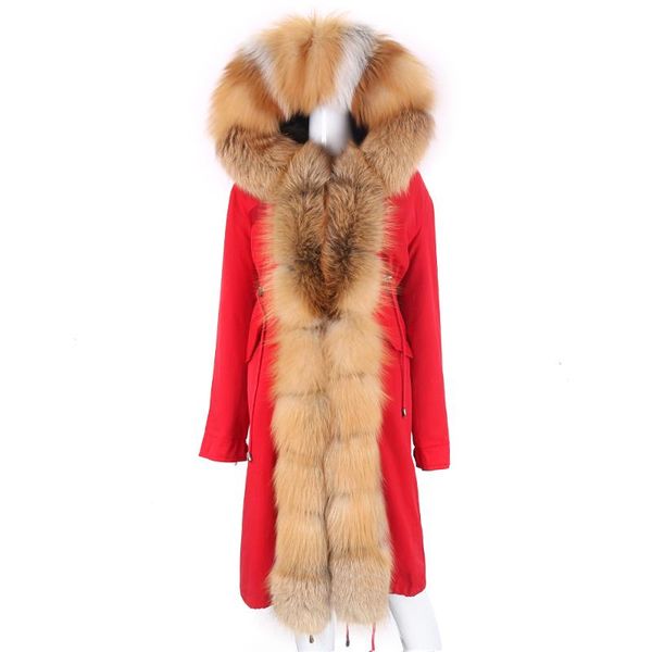 

women's fur & faux 2021 fashion women x-long waterproof outerwear detachable parka real coat winter jacket natural raccoon linner, Black
