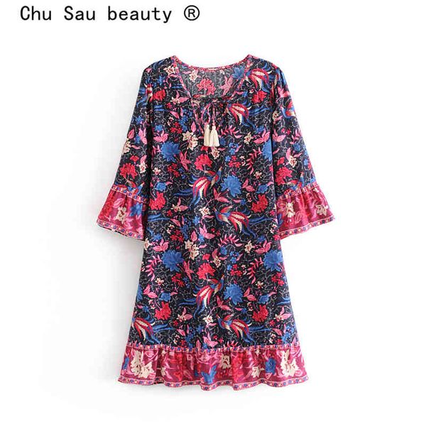 

beauty boho phoenix bird print midi dress women beach tassel drawstring bow sashes mini dresses vestidos de verano 210514, Black;gray