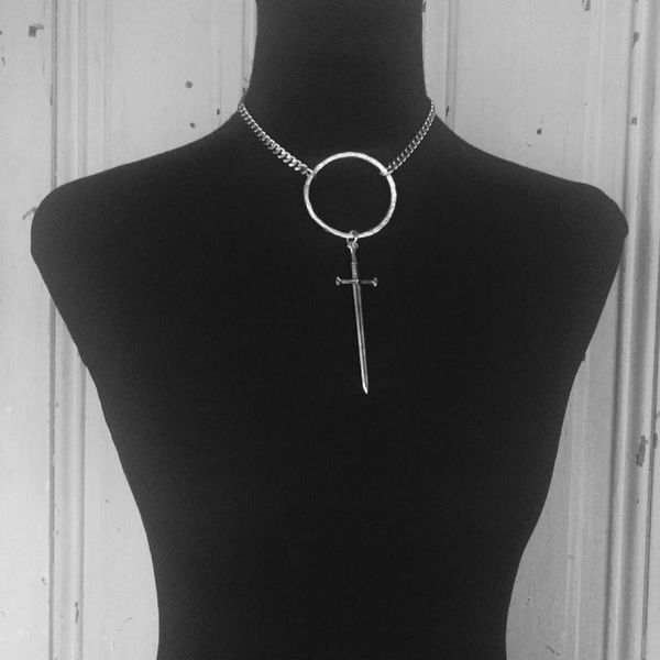 

chains ring choker sword necklaces for women gothic necklace jewelry women's neck chain pendant kpop vintage friends punk, Silver