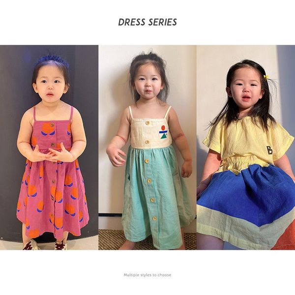 

kids girls dress bobo 2021 summer cute cartoon printed short-sleeved dresses girl birthday princess children clothing girl's, Red;yellow