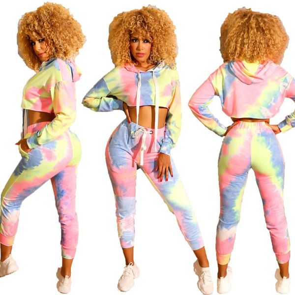 

women's jumpsuits & rompers 2 piece pants sets women crop hoodies sweatshirt and pant tie dye set outfits autumn winter two woman cloth, Black;white