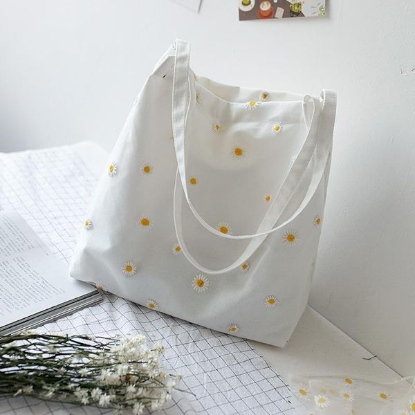 

evening bags mini shoulder for women's female shopper bag niche designers handbag cute embroidery with daisies small canvas tote