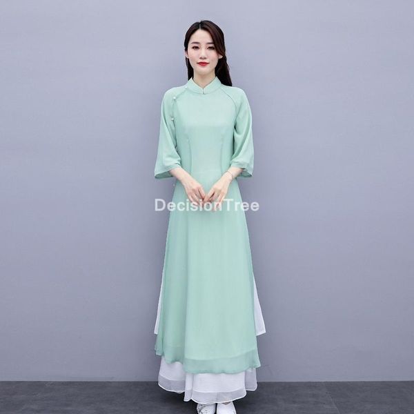 

ethnic clothing 2021 folk style vietnam dress+pants set chiffon aodai graceful dress elegant improved vestidos novelty, Red