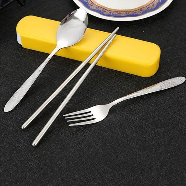 

camp kitchen portable outdoor camping fork spoon chopsticks restaurant tool stainless steel travel tableware set lightweight dinnerware