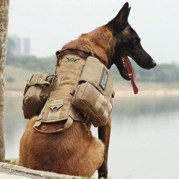 Collari per cani Guinzagli Imbracatura tattica con tasche Gilet Molle Maniglia senza trazione Comodo servizio di allenamento all'aperto regolabile Camouflage