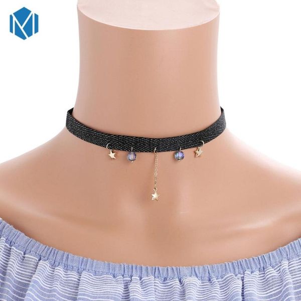 

chokers fashion metal necklace velvet strip woman collar party crystal pentagram jewelry accessories handcrafted chain collares, Golden;silver
