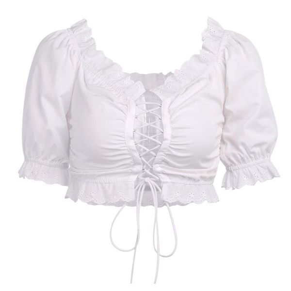 

paris girl fashion lace up short slash neck crop spring and summer solid color fresh sweet wind sleeve women's 210524, White