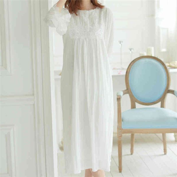 

Women's Sleepwear Wholesale- Autumn Vintage Nightgowns Long Lace Home Dress Cotton Sleep Shirts Solid Women Comfortable Nightgown Femal, Black;red