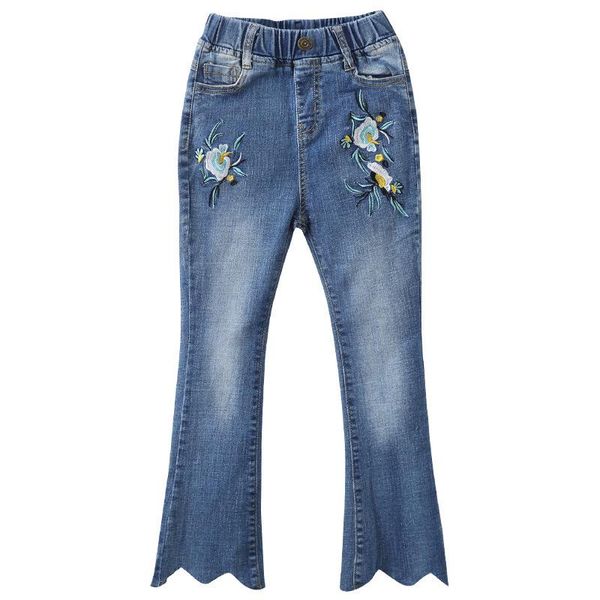 

jeans girls 2021 autumn kids girl irregular bottom denim pants fashion embroidery children trousers for 4 -14 years teenage, Blue