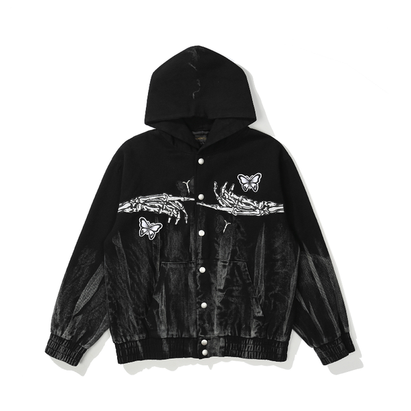 

men's hoodies & sweatshirts 2021 chic skull butterfly distressed tie dye hoodie men hip hop pullover casual button women hooded sweatsh, Black