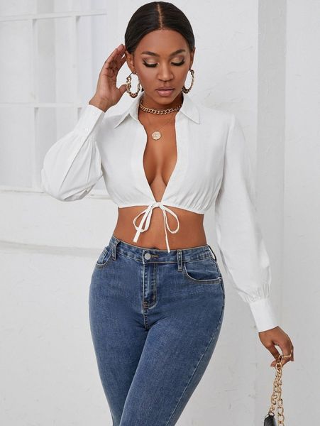 

knot hem crop blouse q0ph#, White