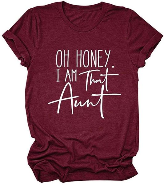 

women's t-shirt oh honey i am that aunt tee shirt women casual funny graphic gift for short sleeve cotton polyester t shirts, White