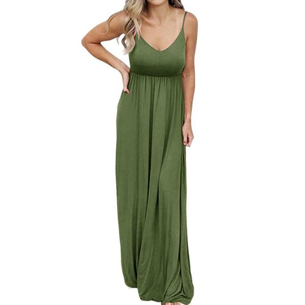 

2021plus size big loose dress casual women summer beach dress boho solid maxi dress spaghetti strap sleeveless long m0529, Black;gray