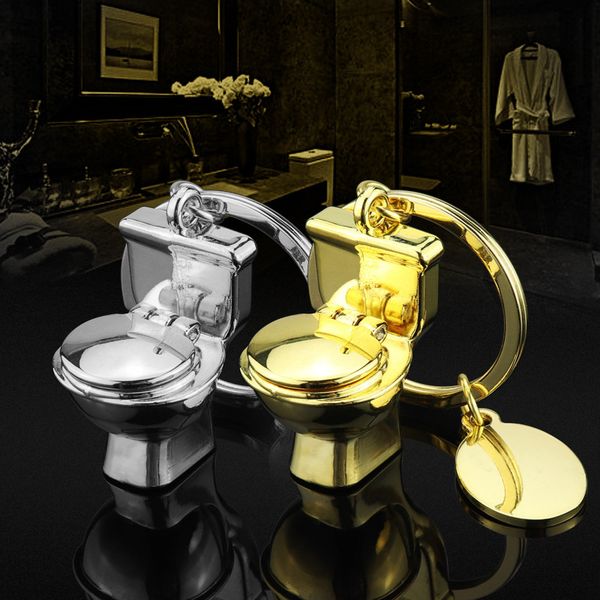 

keychains creative funny with simulation mini toilet key chain, Silver
