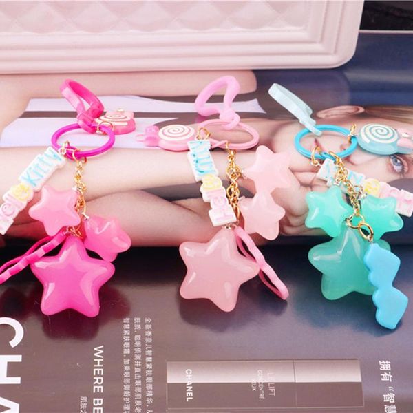 

keychains jelly color acrylic star key chain cute lollipop glass pendant keychain sweet keyring 2021 bag charm jewelry for girls gift, Silver