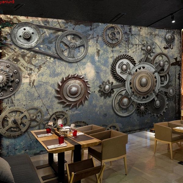 Foto personalizzata Murale 3D Stereoscopico Retro Nostalgico Creativo Ingranaggio meccanico KTV Bar Cafe Restaurant Background Art Wall Paintinggood quatity