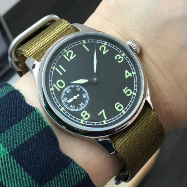 

men st36 pilot chronograph swatch gmt brightturning pointer nato air force nylon strap mechanical watches, Slivery;brown