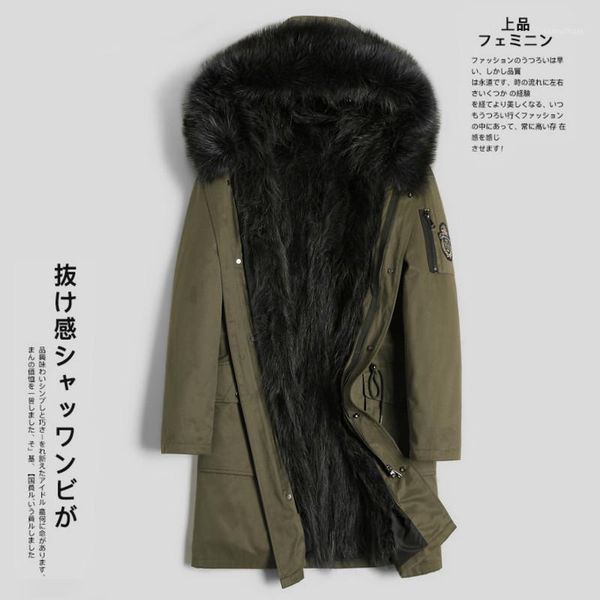 

men's leather & faux real fur coat natural raccoon liner parka korean fashion jacket men streetwear warm parkas plus size jackets yy612, Black