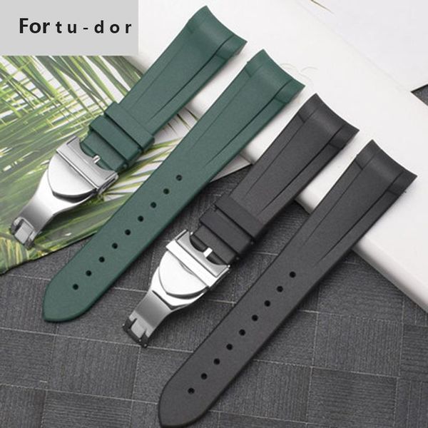 

watch bands rubber silicone band fits for tu dor bronze junyu small copper flower red 22mm strap, Black;brown